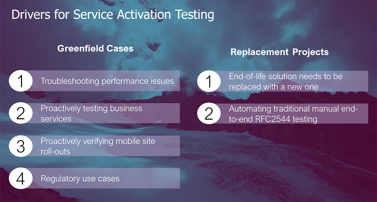 Drivers for service activation testing